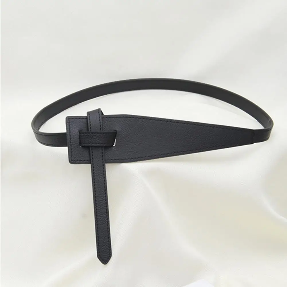 Ceinture en similicuir pour femme, design rétro, style coréen, à la mode, forme irrégulière, nœud réglable, longue pour trempée