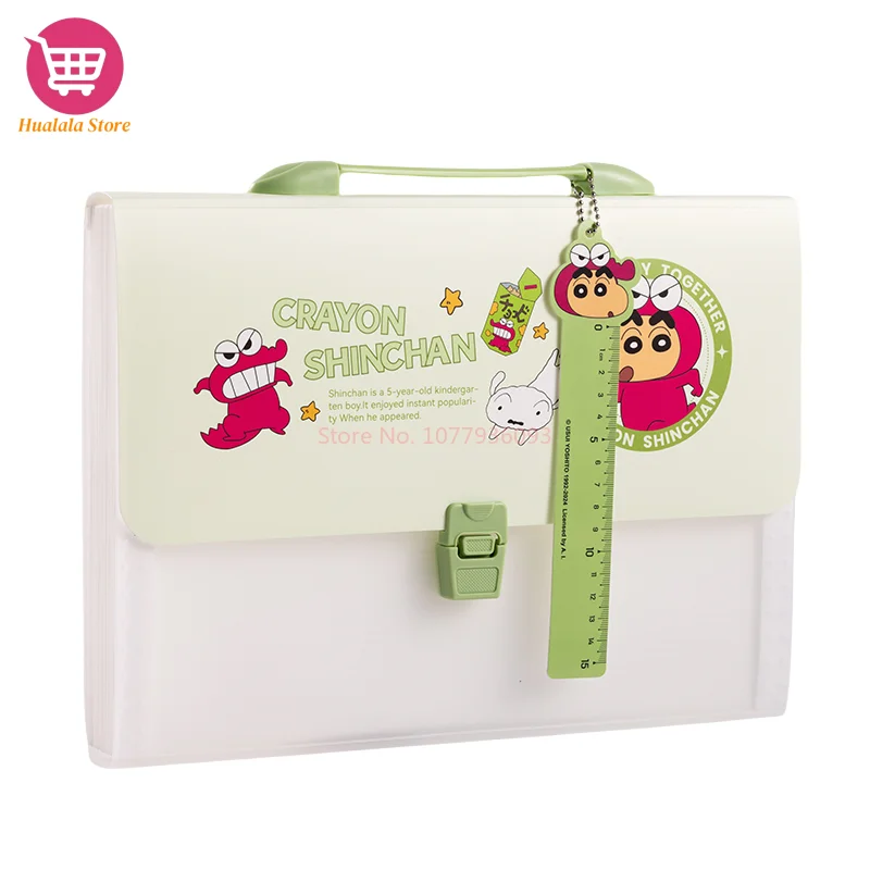 Crayon Shinchan File espandibile A4 Borsa portatile per carta di prova per studenti Borsa per tutoraggio portatile 13 griglie a prova di spruzzi