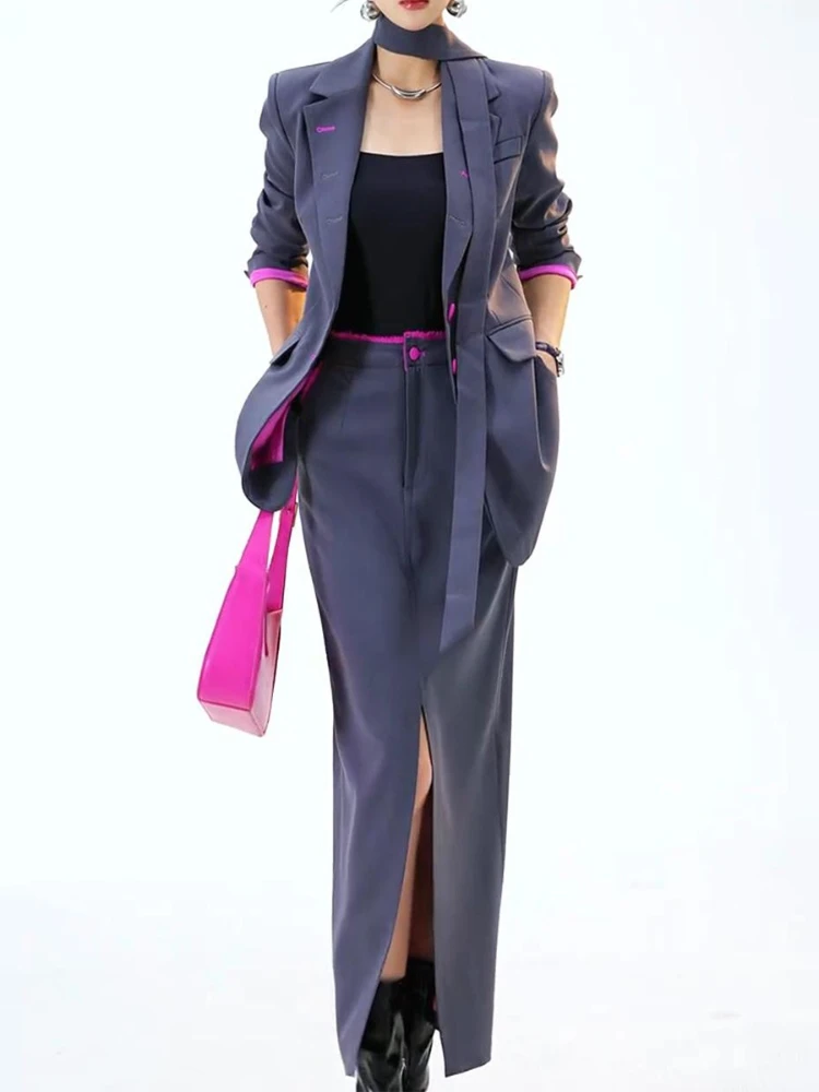 Herfst nieuwe mode woon-werkset voor dames los en afslankend veelzijdig colbert + tweedelige set met hoge taille en halve rok