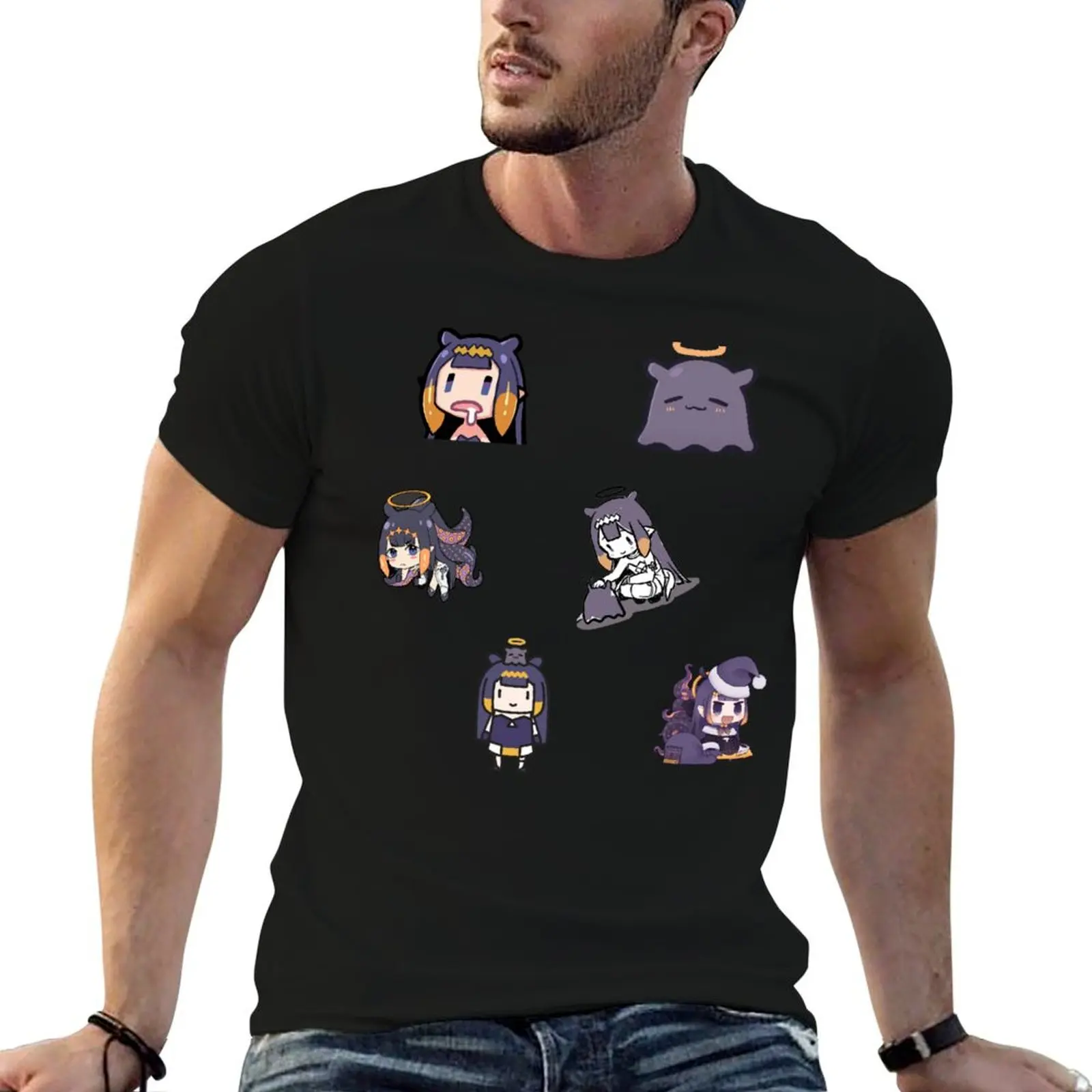 

ninomae ina'nis , Hololive: Takodachi / Tako,Ninomae Ina Nis Inanis Drooling Chibi pack T-Shirt custom shirt mens tall t shirts