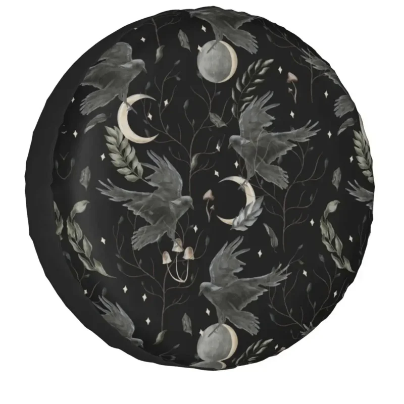 

Crow Moon Spare Wheel Cover For Jeep Mitsubishi Pajero 4x4 Trailer Halloween Spooky Witch Tire Protector 14" 15" 16" 17" Inch