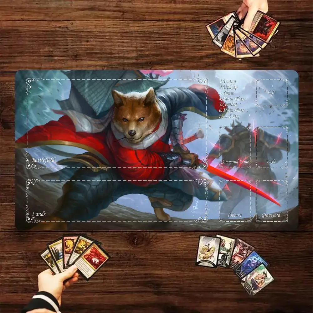 Fantasy Shiba Inu Samurai Magic Card Battle Mat TCG Playmat Anti-slip Base 35X60CM gathering gaming mats Board Game Mat for TCG
