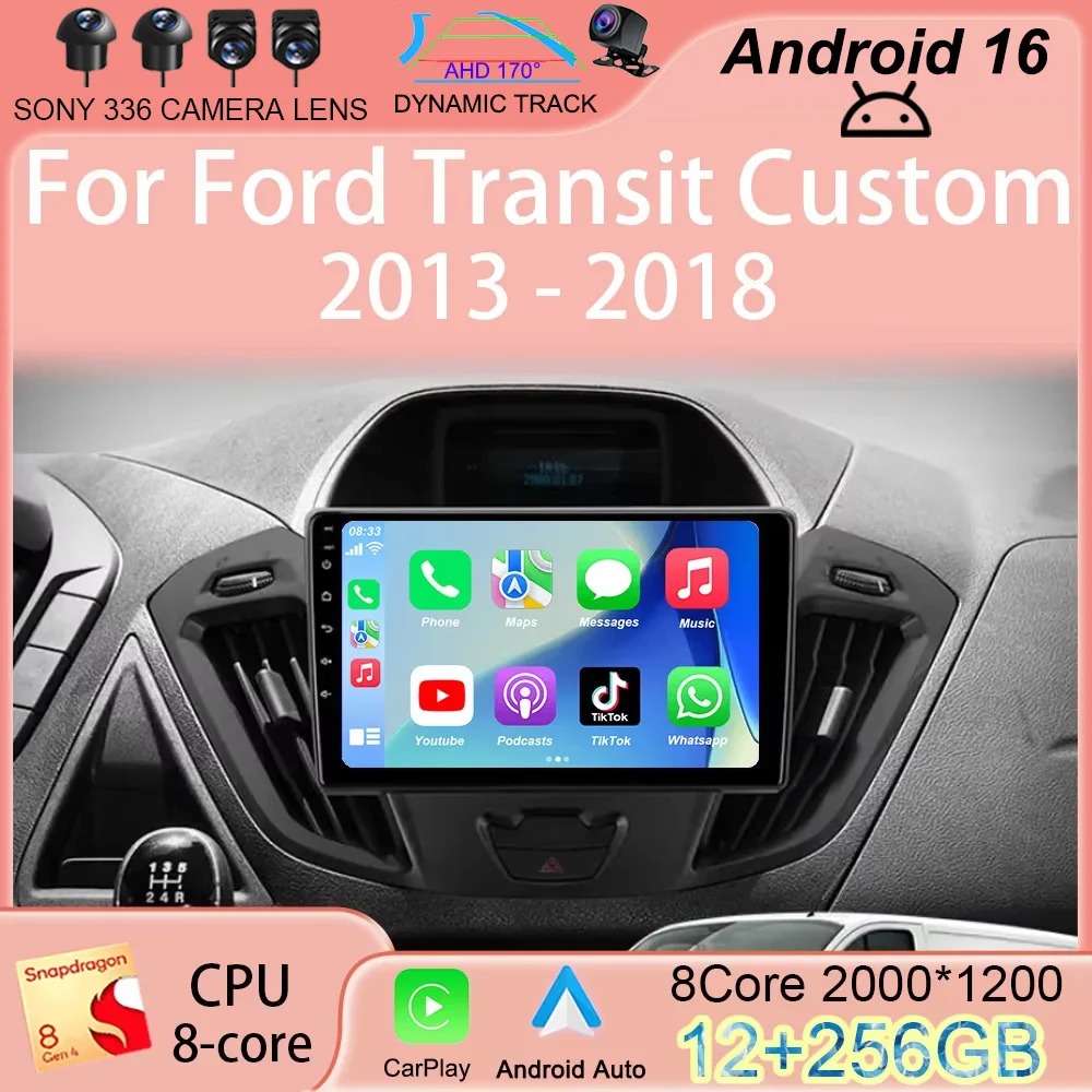 

Android16 Carplay Auto WIFI+4G Car Radio For Ford Transit Custom 2013-2018 Multimedia GPS Video Player Stereo 2din Head Unit DSP