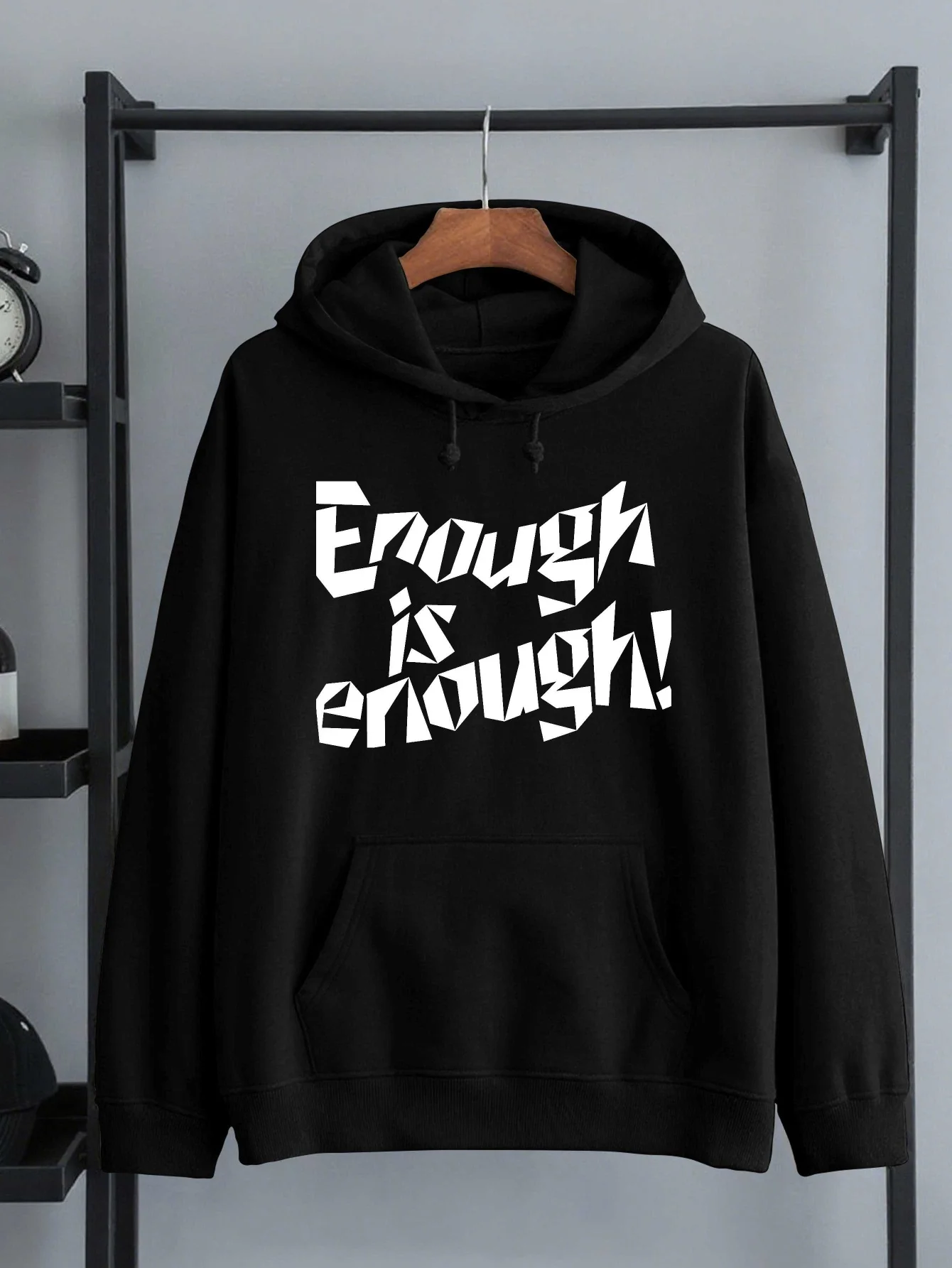 

Мужская толстовка с капюшоном «Enough» — свободный и повседневный пуловер, с буквами и принтами, повседневный свитер с капюшоном.