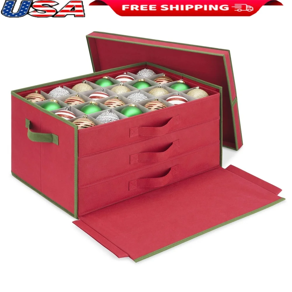 

Durable Ornament Storage Organizer Box with Removable Trays Holds 72 Ornaments ID Holder Cardboard Dividers Portable Design