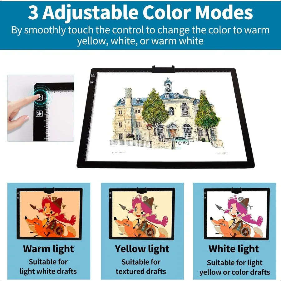 Wirel A3 LED Light Pad with Foldable Stand Top Clip 3 Colors Stepl 6Level Dimmable Brightn Rechargeable tracing Light Box Board