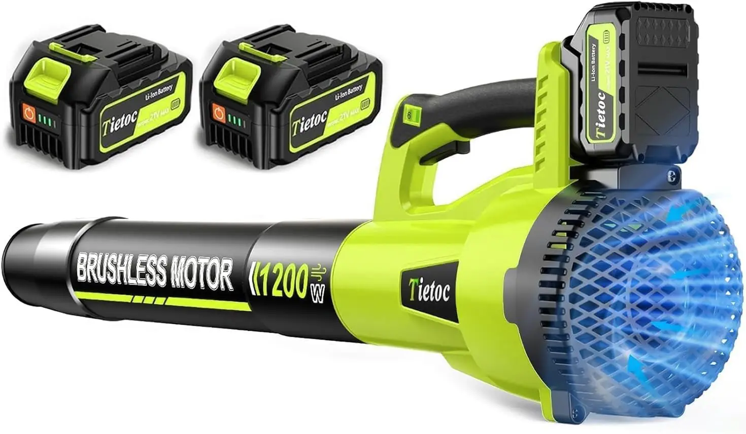 

Cordless Leaf Blower 1200W, 6-Speed Brushless Electric with 2x5.0Ah Batteries for Garden Lawn Care