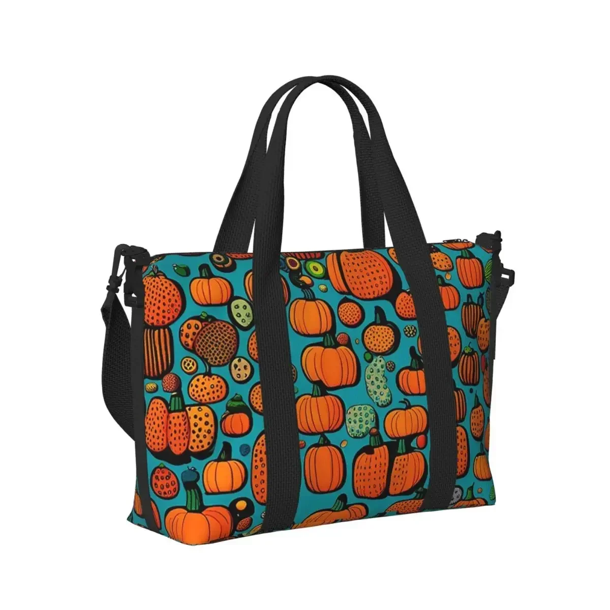 Yayoi Kusama Polka Pumpkin Beach Travel Bag Large Capacity Tote Bags for Gym Sport Women Shopping Duffle Shoulder Bag