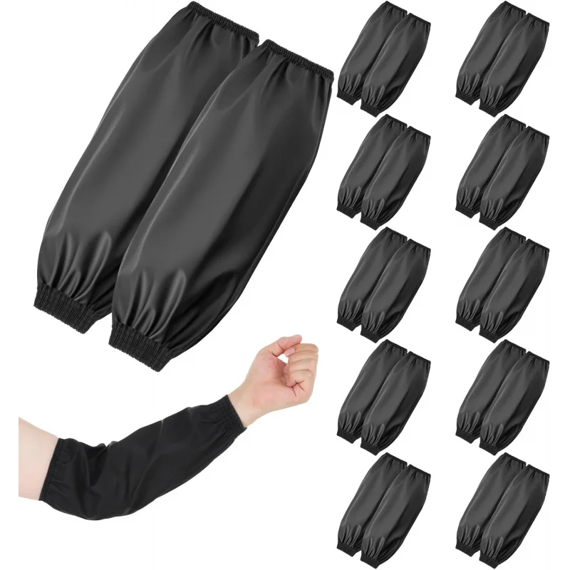 

10 Pairs PU Oilproof & Waterproof Oversleeves - Elastic Cuff Forearm Protector for Cooking and Housework