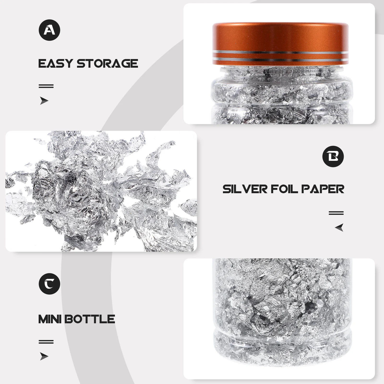 

3Pcs Nail Art Silver Foil Paper in Mini Bottle 3G Unique Style DIY Design for Nails Makeup Party Decor Phone Case Invitation