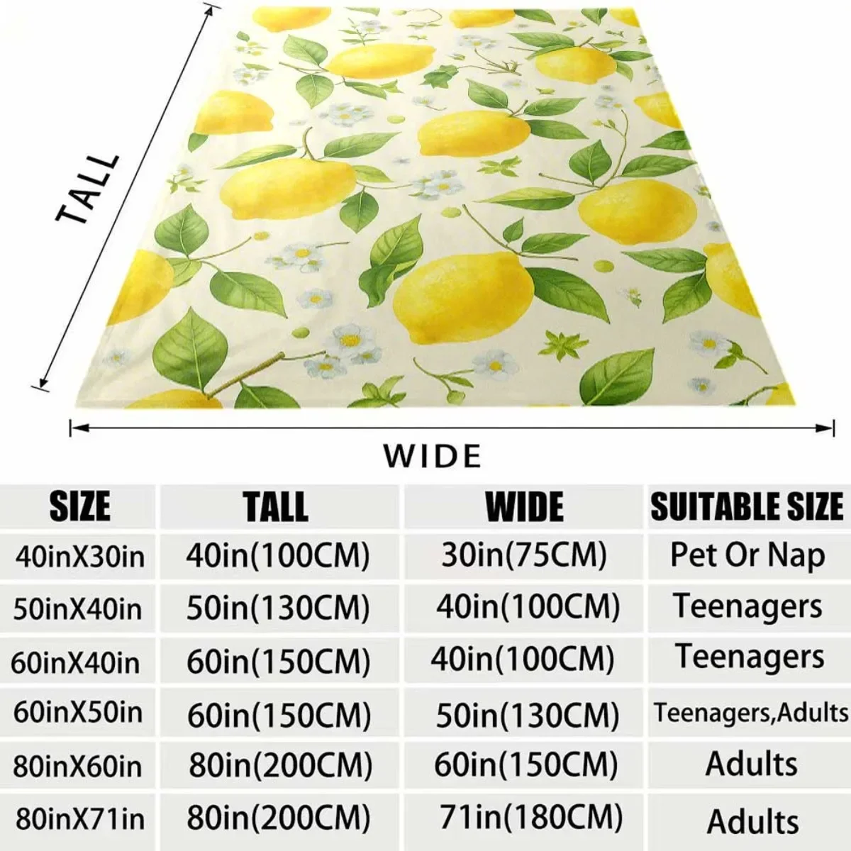 Summer Style Lemon Daisy Leaf Watercolor Botanical Design Flannel Blanket Warm Throw For Lounge Bedroom Holiday Warm Gift