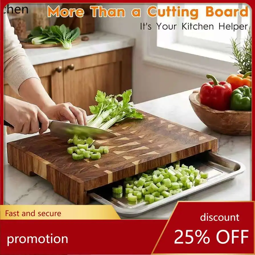 

YFY wooden mosaic cutting board with drawer, deli vegetable serving tray, cheese board, solid wood fruit and vegetable board