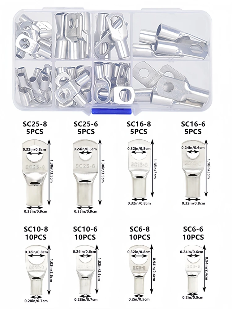 Imagem -04 - Prensagem Alicerços Tubo Terminal Hex Crimp Tool Lug Cabo de Bateria Ferramentas de Cabo Hx50b 6-50 mm ² 100awg com Terminais 60 Pcs