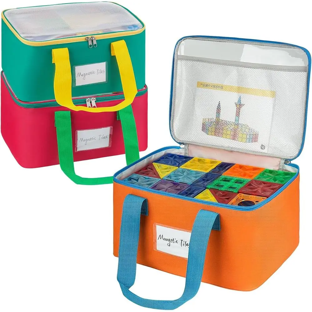 حقائب كبيرة لتنظيم البلاط المغناطيسي مع جيوب شبكية وعلامات للألعاب والألعاب وLEGO