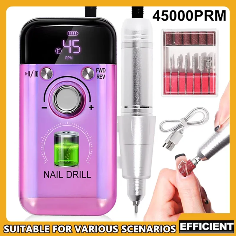 

Professional Electric Nail Drill Machine 45000RPM Rechargeable Portable Manicure Tool for Gel Nails Polish & Nail Drills