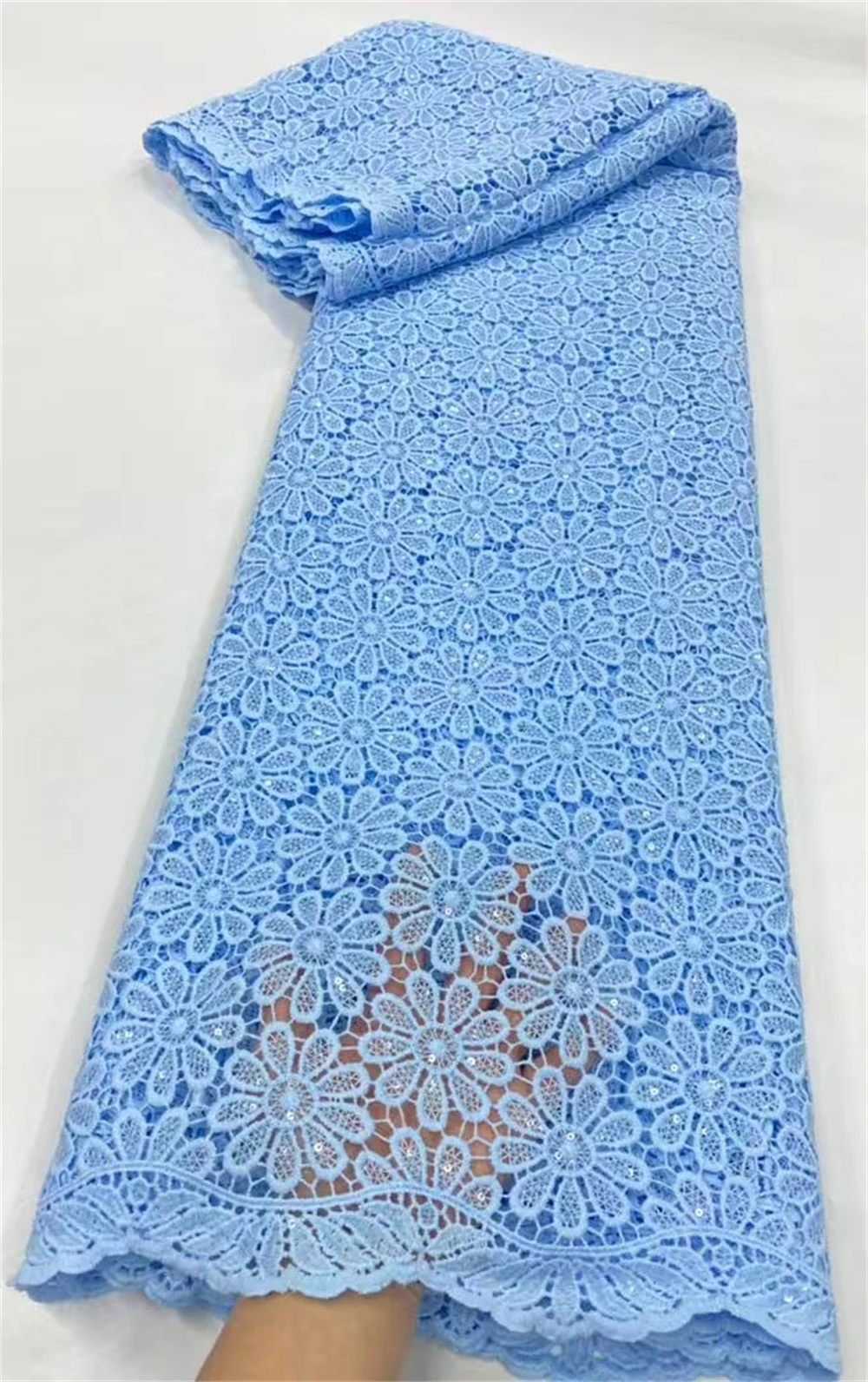 أحدث قماش دانتيل أفريقي 2025 عالي الجودة، تطريز، نسيج قطن لكل متر، فستان زفاف، ترتر، قابل للذوبان في الماء، تول، 5 ياردات