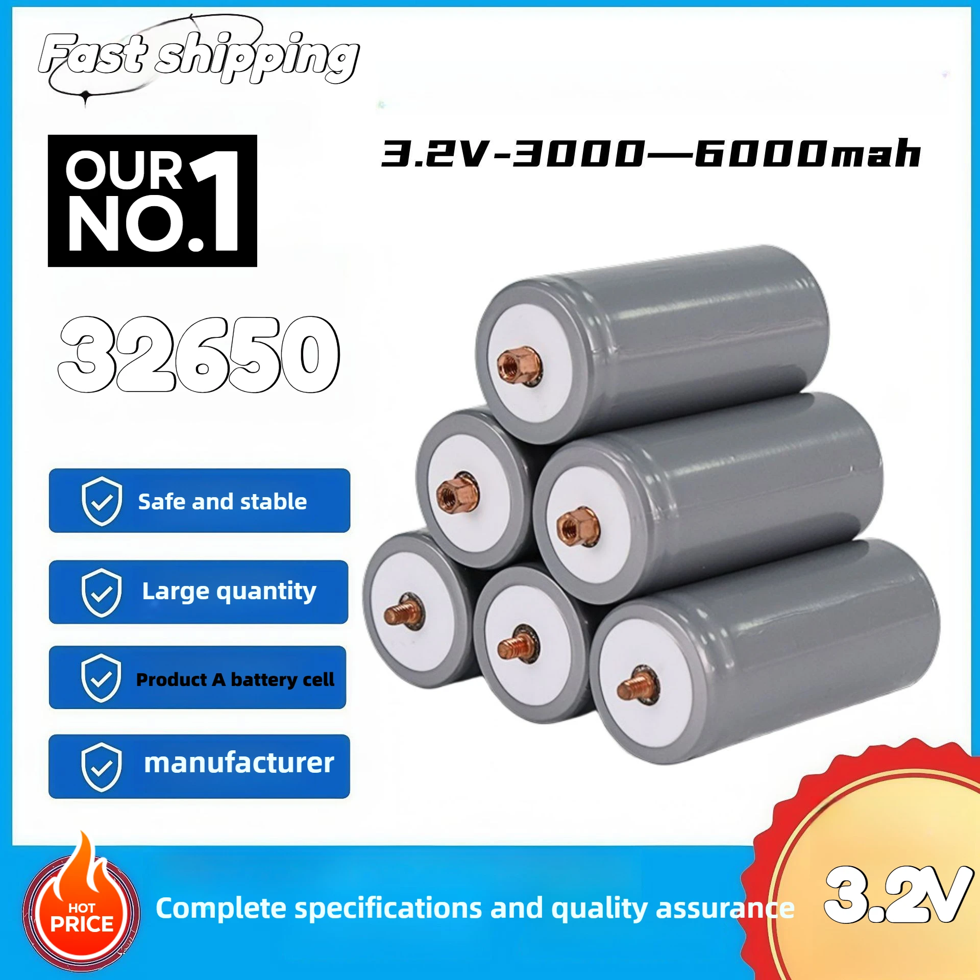 Original 32650 Lifepo4 Battery 3.2V 6000mah Rechargeable Power Batteries High-speed Large Capacity Lithium Iron Phosphate Cell