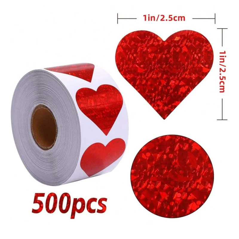 Heart Stickers - 500Pcs Valentines Day Heart Stickers, Glitter Red Heart Shaped Sticker for Envelope Seal Birthday Wedding view 2