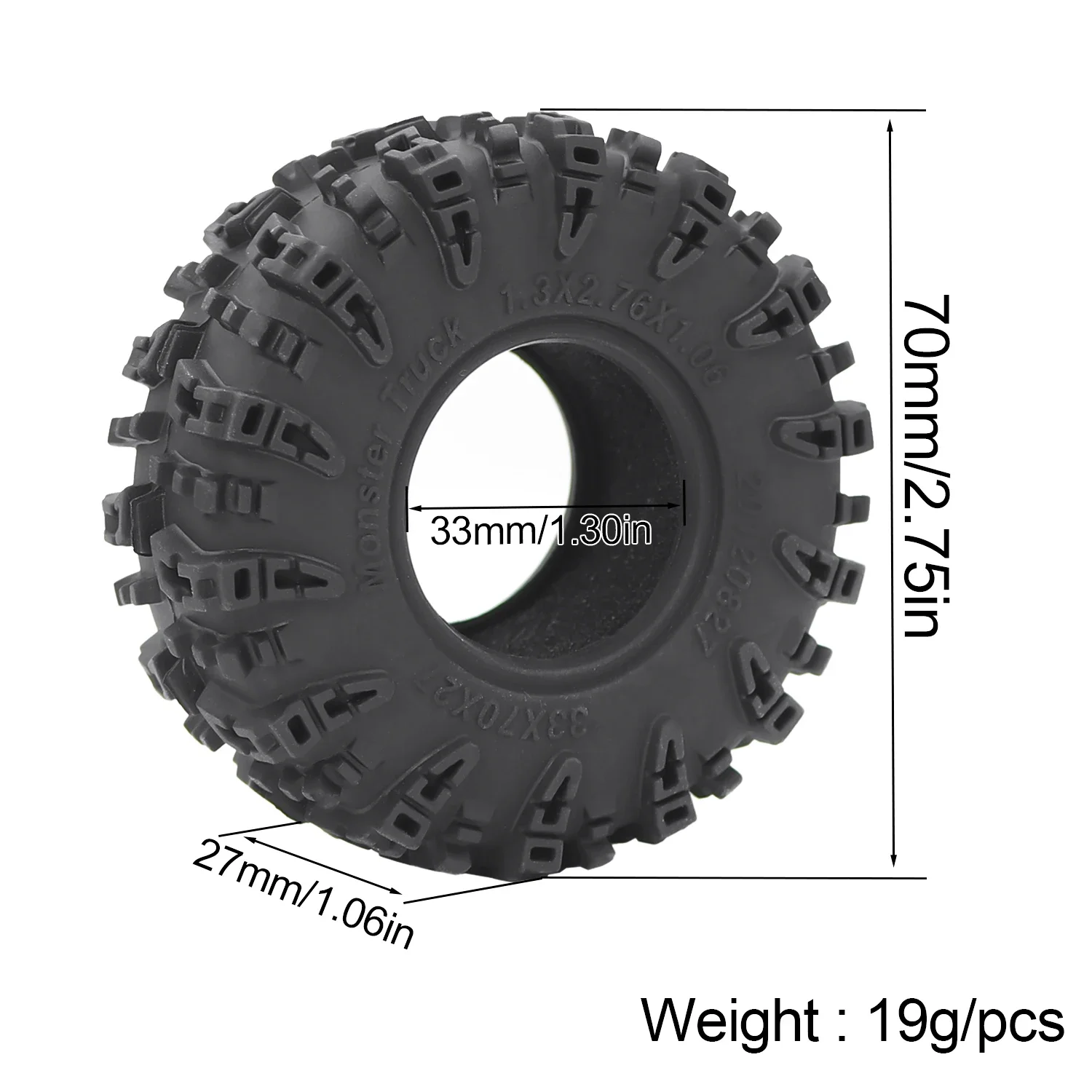 Pneus à griffes pour voiture RC, 70x27mm, 1.3 pouces, pour 1/18 TRX4M 1/24 SCX24 FCX24 AX24 RC inoler, pièces de mise à niveau