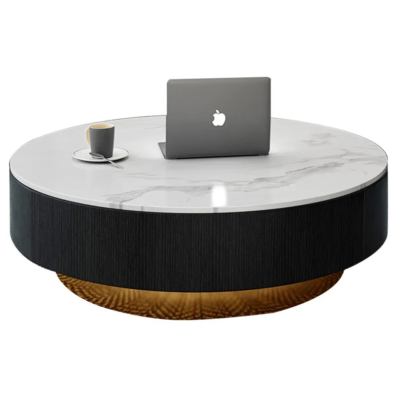 

Light luxury coffee table rock slab round coffee table Nordic modern simple