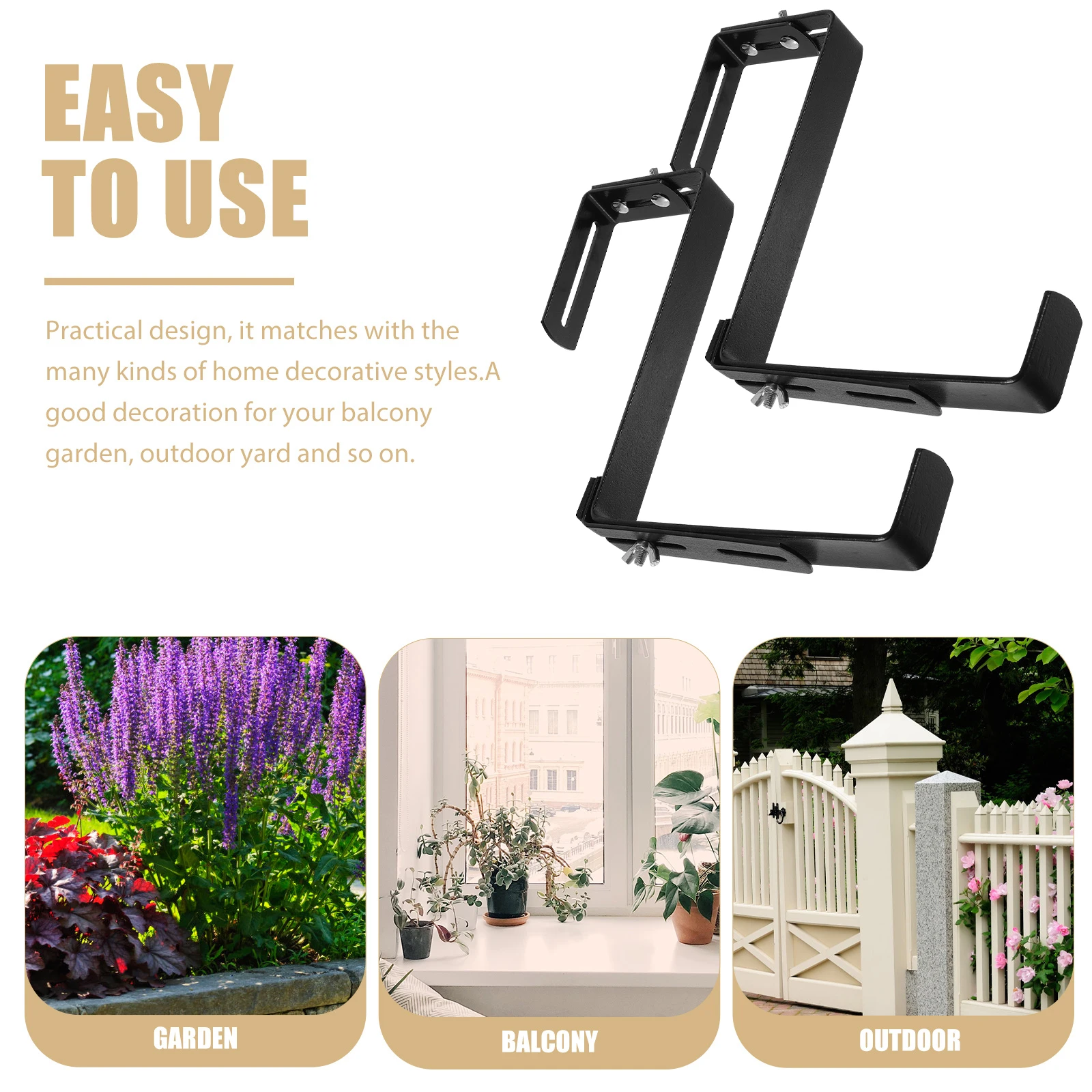 2Pcs Heavy Duty Steel Hanging Flower Pot Hooks Balcony Fence Planter Holder Adjustable Wall Hook Outdoor Iron Plant Hanger Mount - Image 4