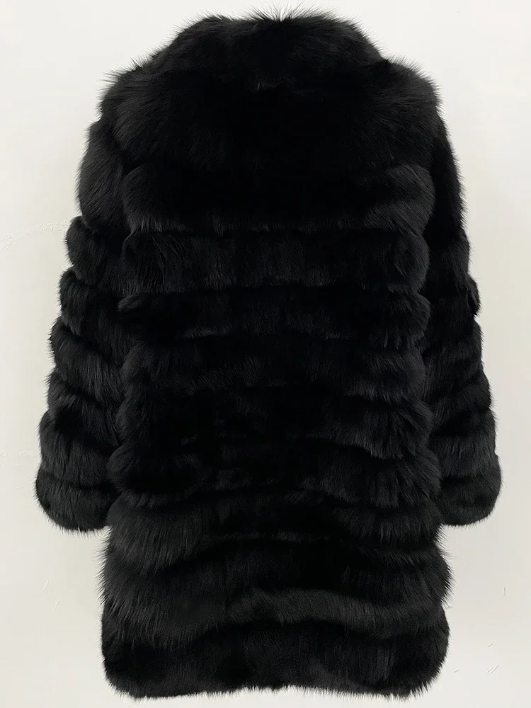 2025 nuove donne autunno inverno giacca di pelliccia nera allentata lunghezza regolabile cappotto di pelliccia di coniglio naturale moda abiti lunghi femminili
