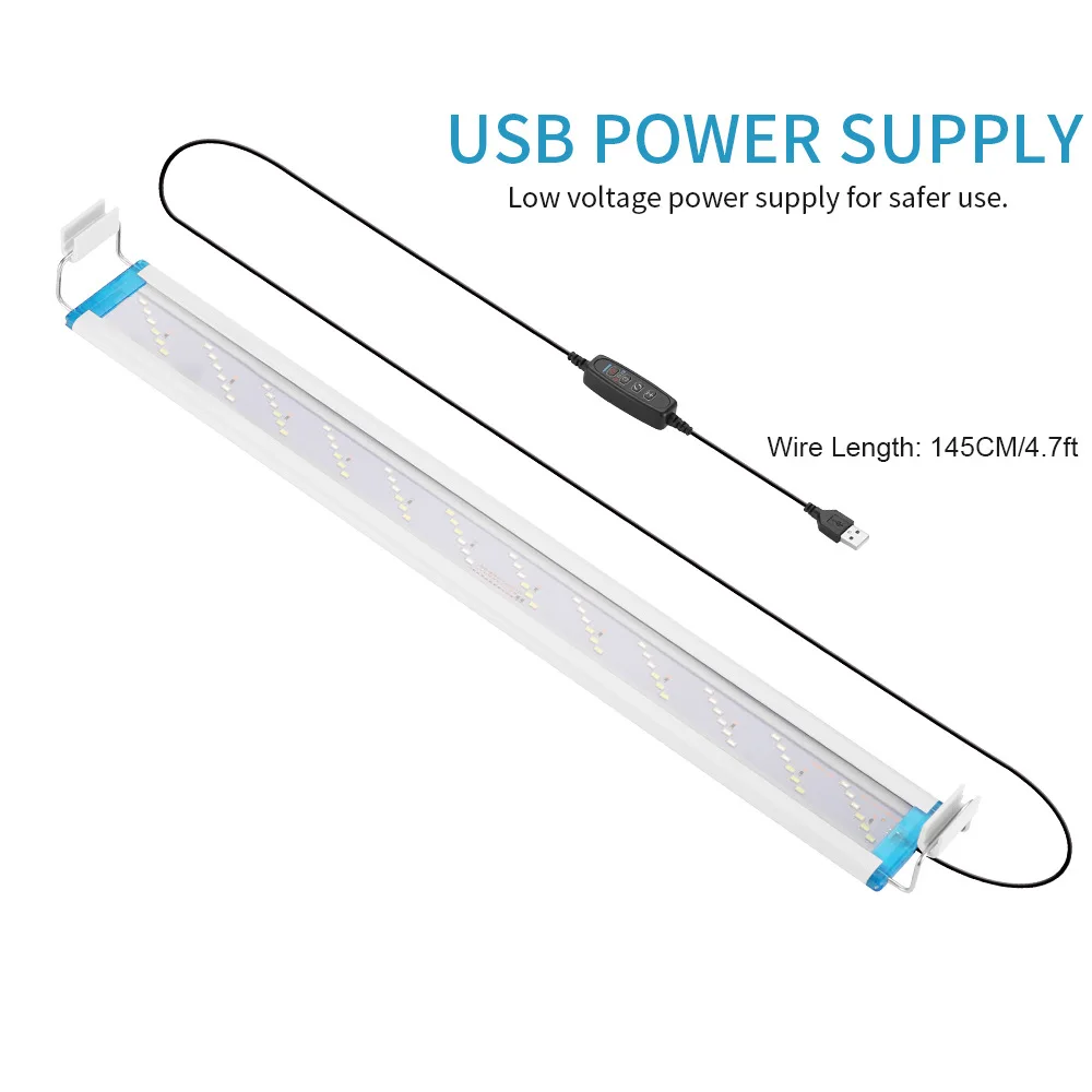 USB Ultra Dünne LED-Aquariumleuchte, Wasserpflanzenleuchte, erweiterbare Clip-On-Leuchte mit Timer und Dimmer, 18-71 cm, für Fischbecken – Detail 6