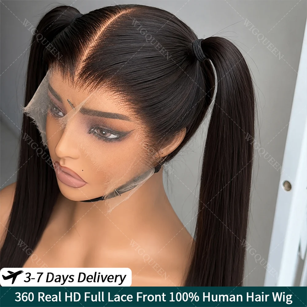 

15A 0.10mm Ultra-thin Handmade Invisible Whole Real Full HD 360 Lace Human Hair Wigs Long Silky Straight 100% Hand-tied Wig Vietnamese Raw Hair Hidden Strap 13x5 Lace Frontal Glueless Wig Human Hair Can Ponytail Natural Black Color Wig Full Scalp Wigs
