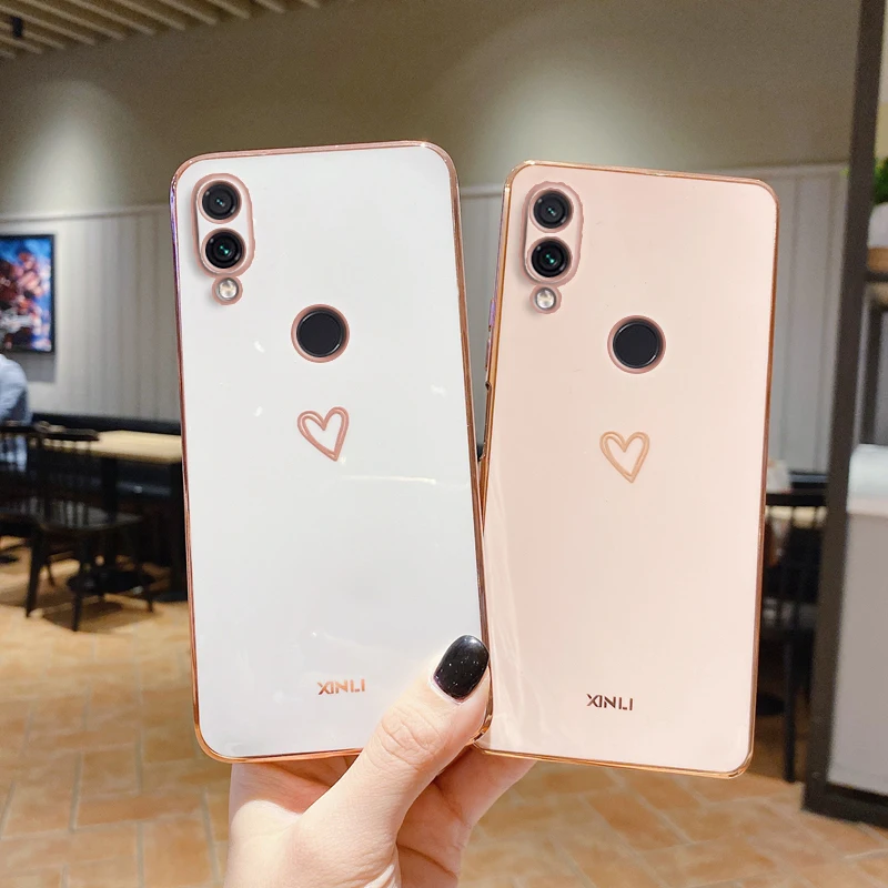 Luxury Plating Love Heart Phone Case On For Xiaomi Redmi Note 7 Pro Note7 Redminote7 Xiomi Note 7 Silicone Fundas Coque Cover