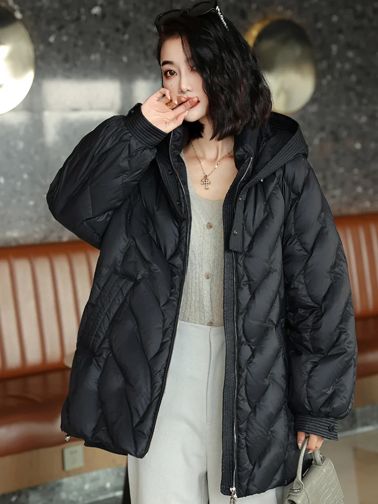 Winter Long Down Jacket Loose Hooded Warm Jacket Women\'s Down Jacket Thickened 90 Duck Down Street Fashion Leisure Parkas