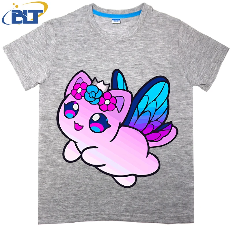 cute aphmau cat printed kids T-shirt summer pure cotton short-sleeved casual top suitable for both boys and girls