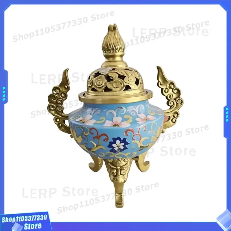 Handmade Brass Enamel Incense Burner Unique Middle Eastern Style Metal Home Decoration Ornament Traditional Craft Gift for