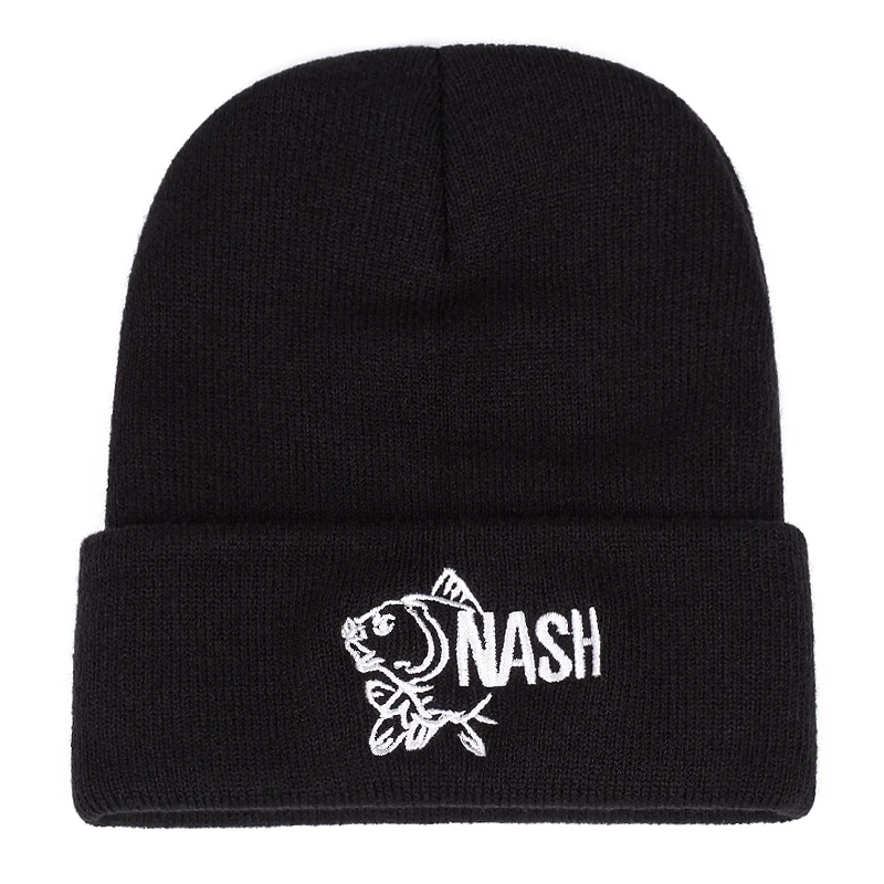 NASH Big Fish embroidered knitted hat, autumn and winter men's and women's outdoor sports event warm woolen hat, Bean hat, cold