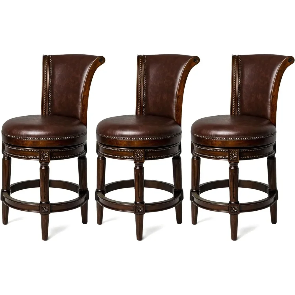 

Pullman 26 Inch Tall Counter Height Upholstered Barstool with Back in Dark Walnut Finish with Vintage Set of 3