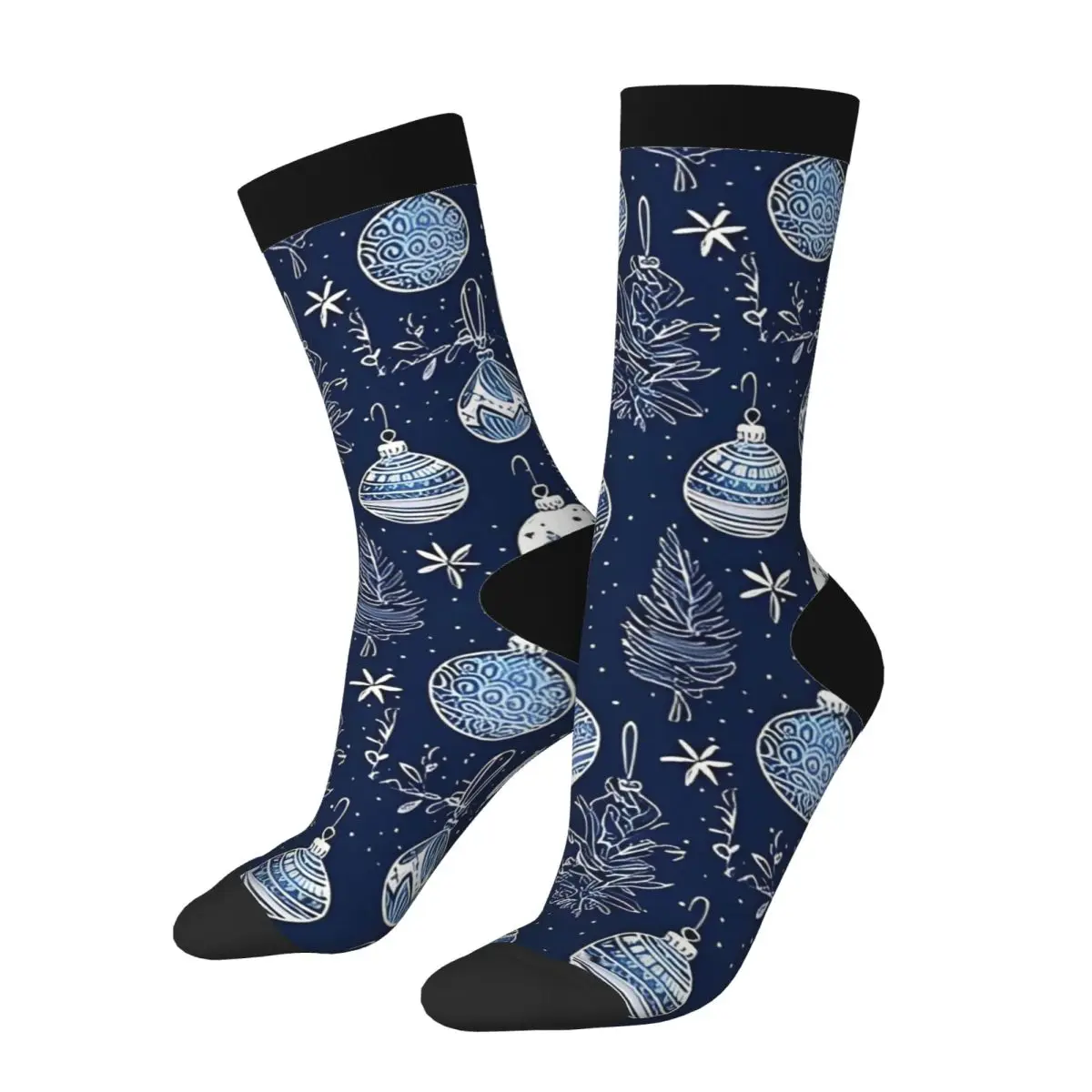 Cool Chinoiserie Beautiful Blue Christmas Pattern Skateboard Socks Polyester Crew Socks for Unisex