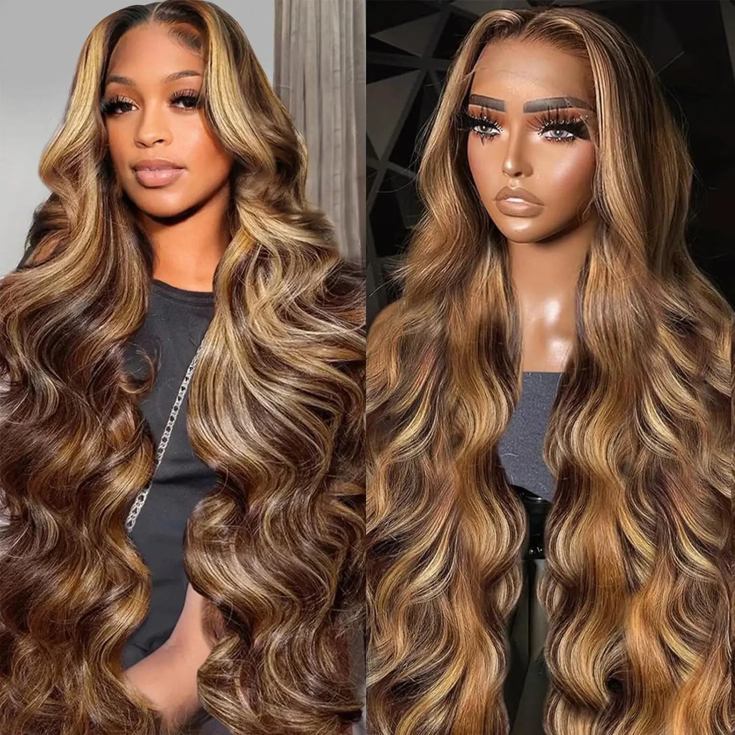 Body Wave 4/27 13x4 HD Transparent Lace Frontal Wigs For Women 34Inch Colored Brazilian Human Hair Wigs 250% Density Pre Plucked