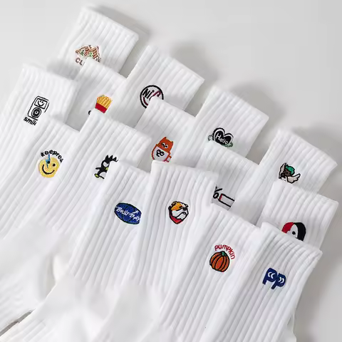 Embroidery Cartoon Socks Fashion unisex Socks Harajuku Style Kawaii Funny Spring Autumn Female Socks Lovely cotton sock