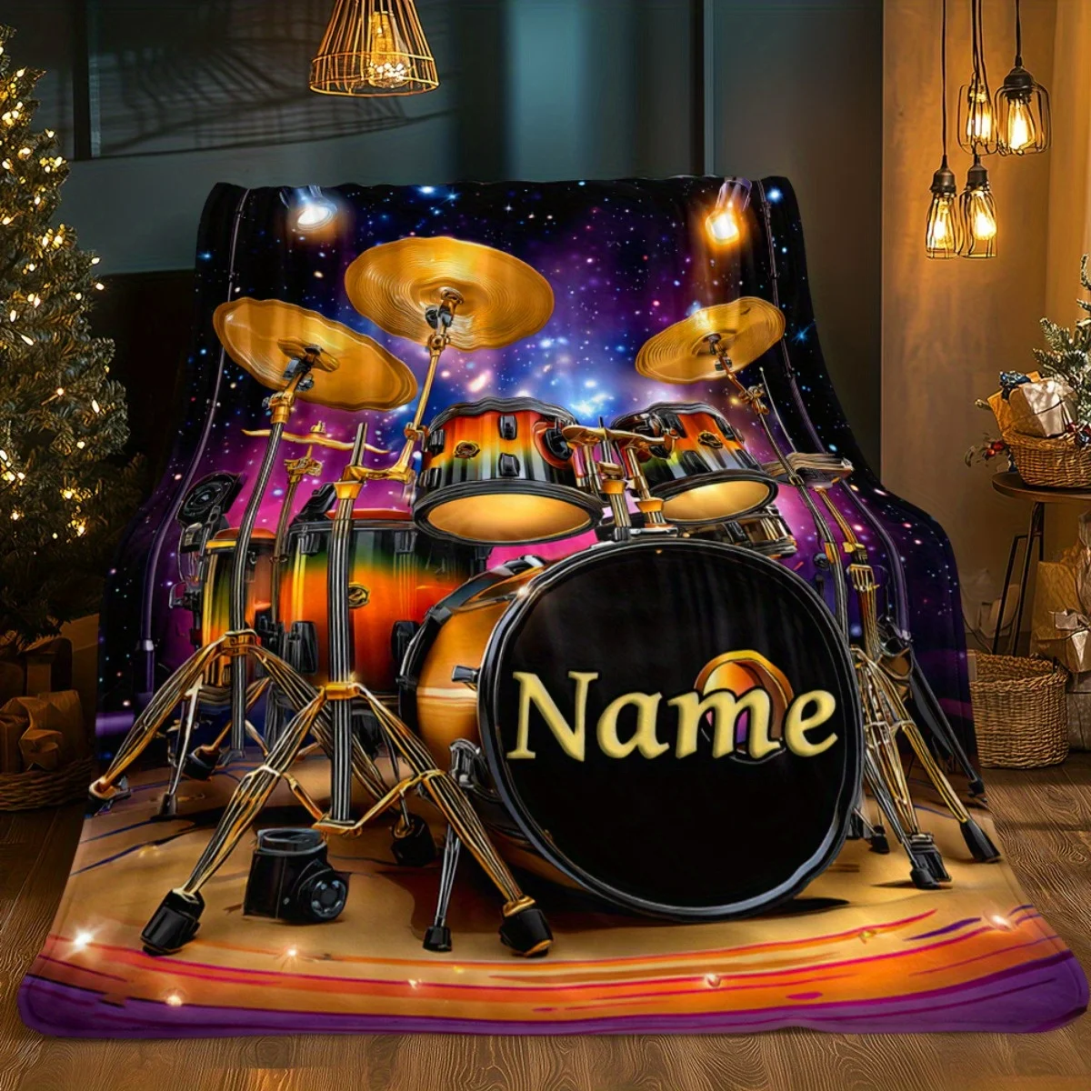 Galaxy Home Textiles - Personalized Drum Set Blanket Name Cosmic