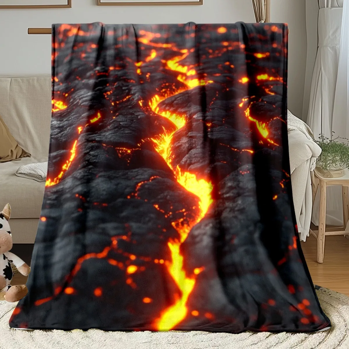 Volcano Lava Print Fleece Blanket Soft Warm Cool Rock Fire Theme Throw Blanket for Bedroom Gaming Room Living Room Multi-Size