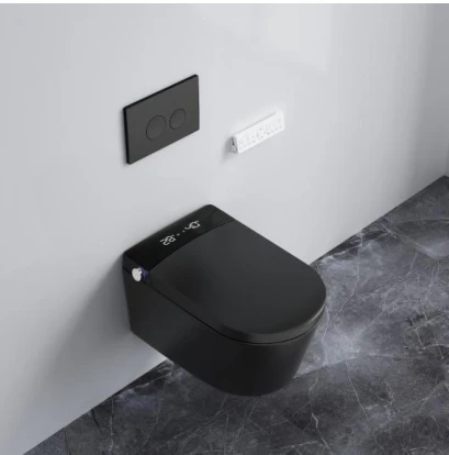 Modern Wall-Hung Smart Ceramic Toilet With Matt Tankless Floating Bidet Round Bowl Elongated Black Remote Control Function