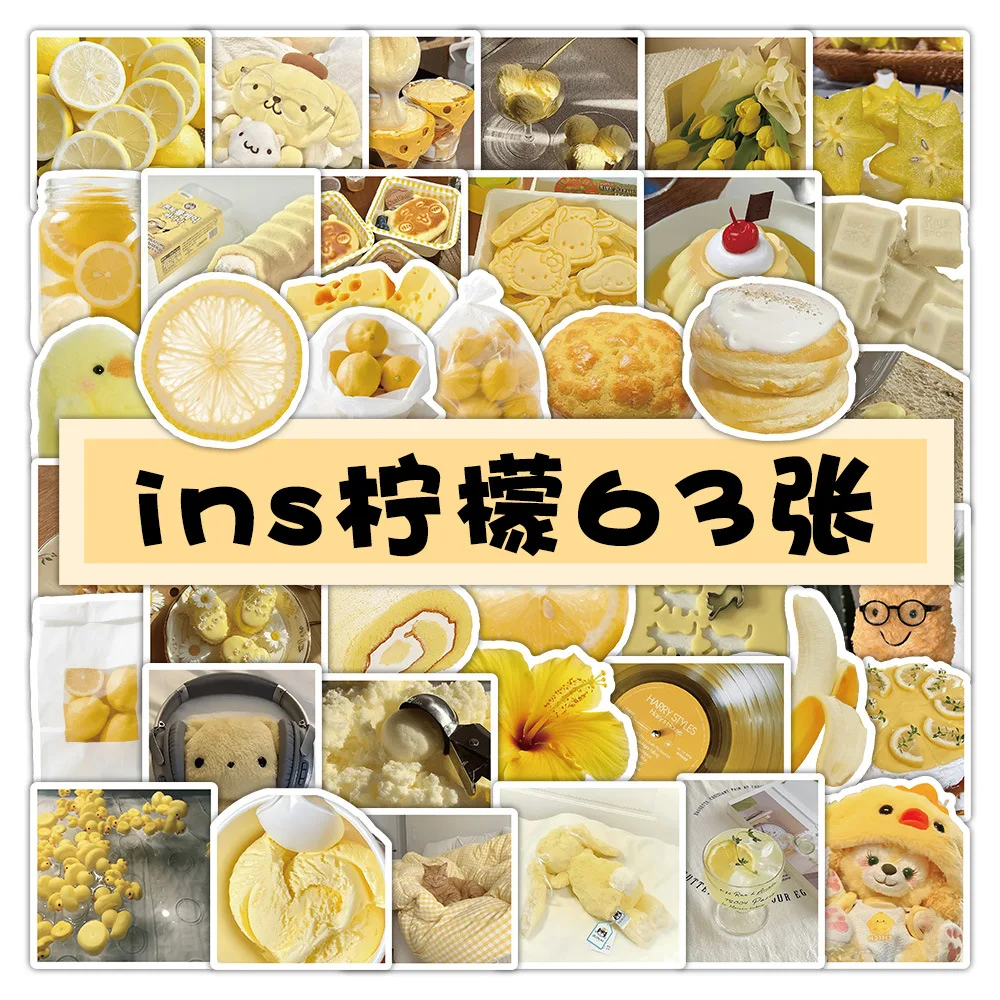 

63PCS Korean Ins Style Lemon Yellow Graffiti Sticker DIY Decorative Mobile Phone Case Notebook Water Cup Toy Gift Sticker