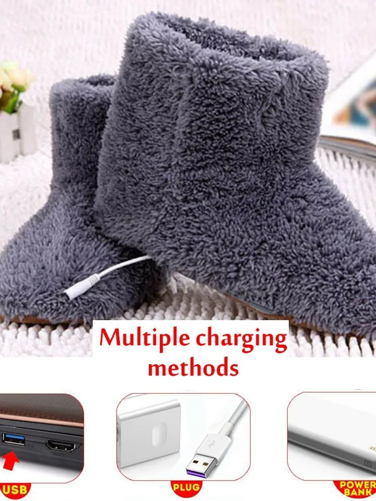 Carregamento USB Foot Warmer Shoes, Plush, Confortável, Aquecido elétrico, Quente, Inverno,