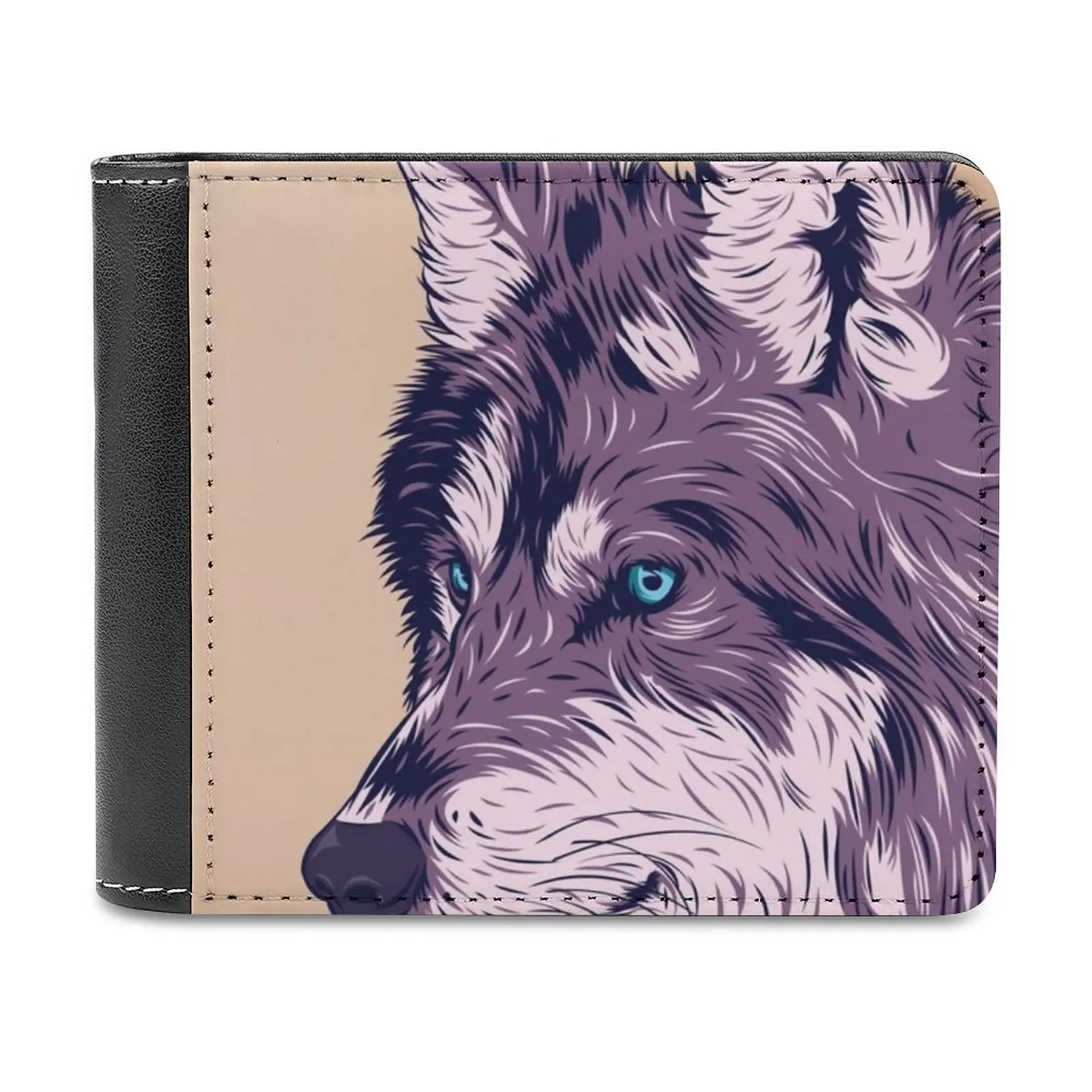 

Blue Eyed Wolf Men's Wallet Leisure Travel Lightweight Portable Wallets Short Style Male Purse Wolf Animal Nature Wild Purple