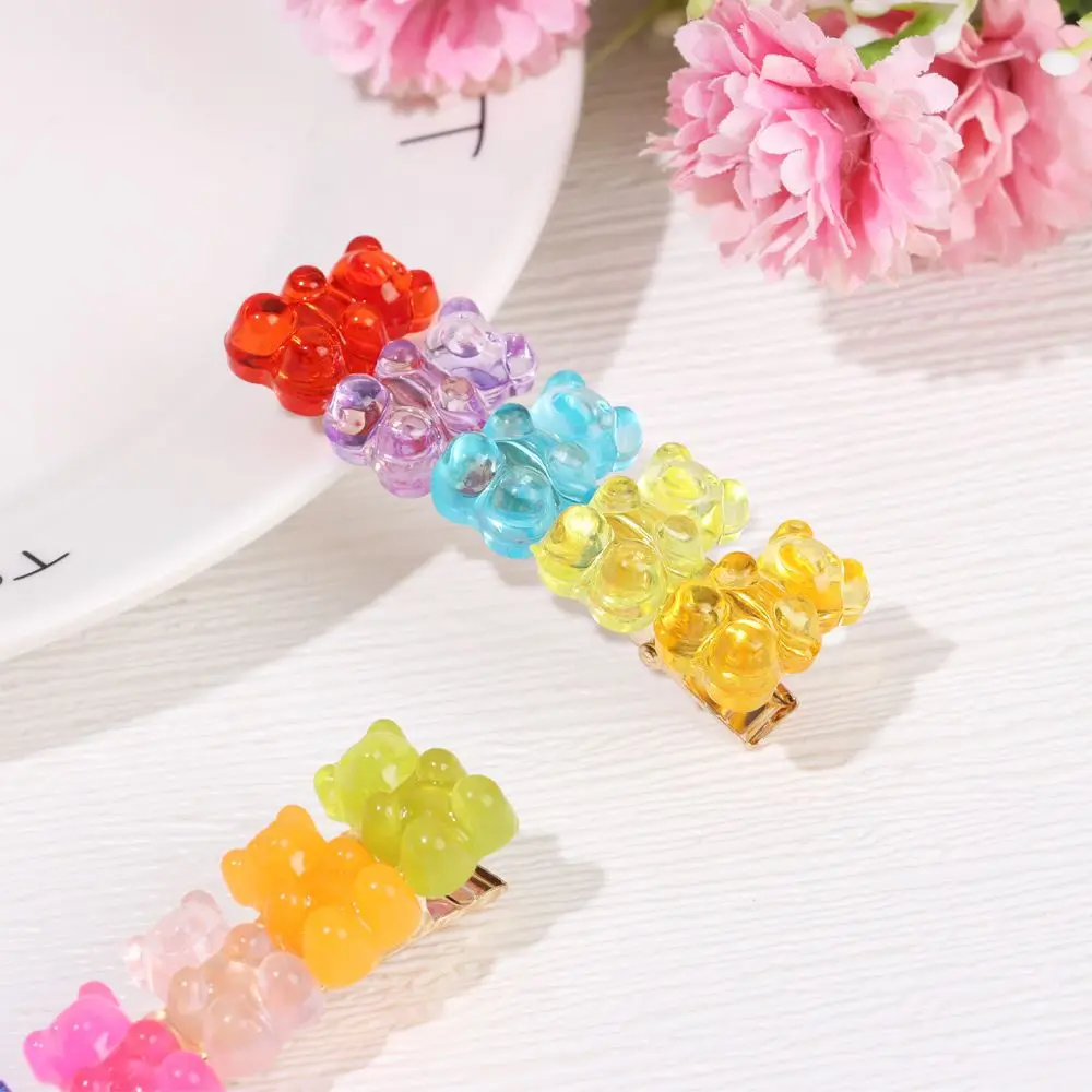 ของขวัญอุปกรณ์เสริมผม Duckbill Gummy Headwear ผมที่มีสีสันคลิป Jelly Bear Hairpin Barrette สี Candy