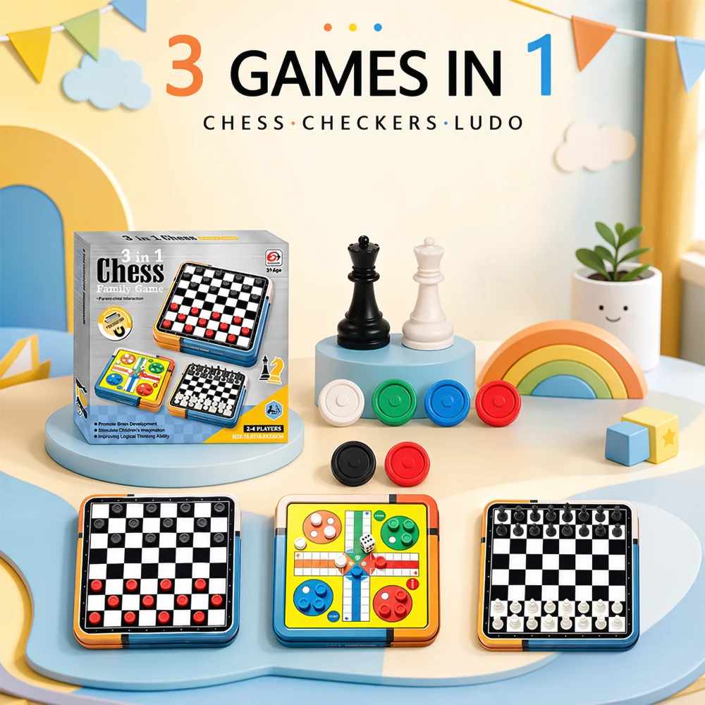 Aliexpress 3‑in‑1 Board Game Set Portable Chess Checkers Ludo Game High Quality Family Party Tabletop Game Holiday Gift for Kids Adults - Aliexpress Deal