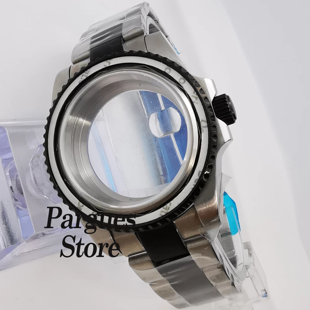 40mm silver black sapphire glass case strap fit NH35 NH36 ETA2836 DG2813 Miyota8215 ETA2824 PT5000 movement Watch