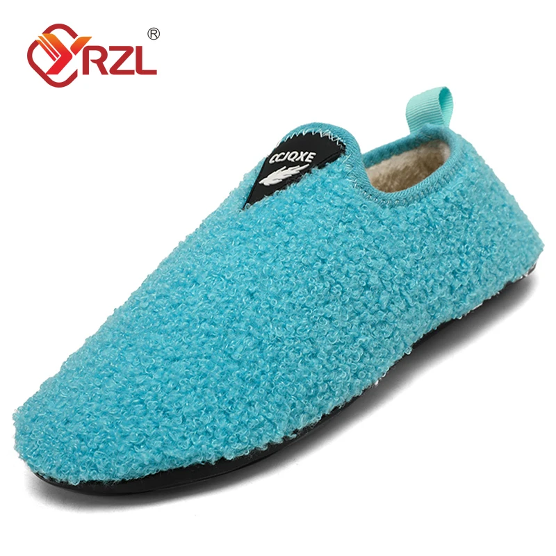 YRZL Mens Winter Cotton Shoes Flats Men Slipper Outdoor Fluffy Warm Unisex Cotton Indoor Loafers Home Slippers Casual Male Shoes