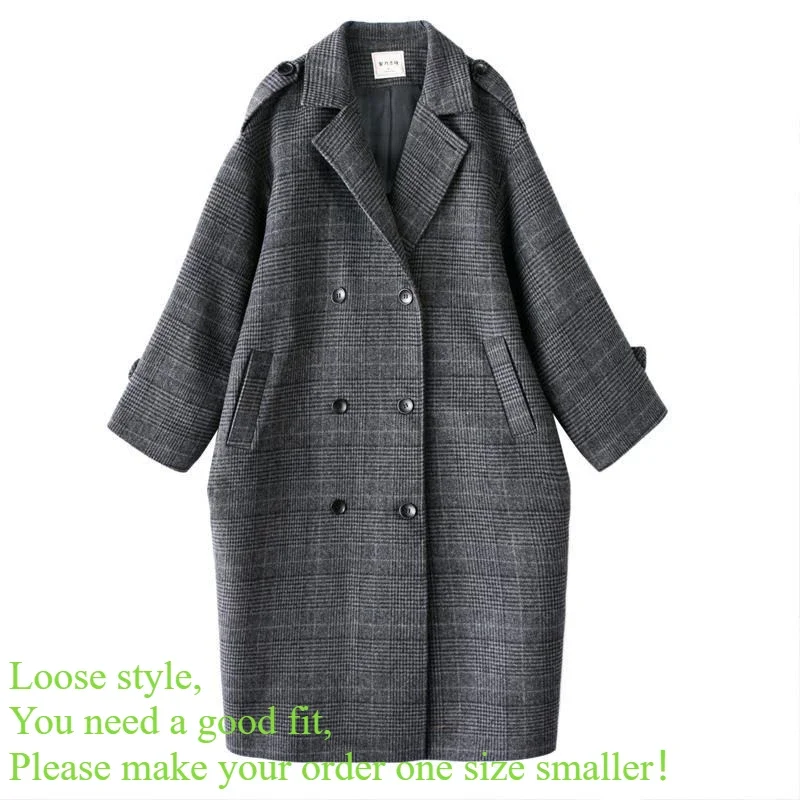 Plaid Coat for Women, Mid-length, Autumn New Style, Korean Version, Loose Fit, Knee-length, French Style Outerwear Women Coat