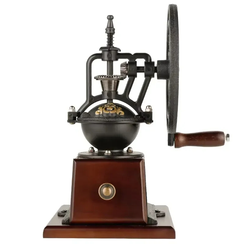 Antique Style Manual Coffee Grinder - Vintage Hand Crank Bean Mill with Oversized Wheel, Adjustable Coarseness