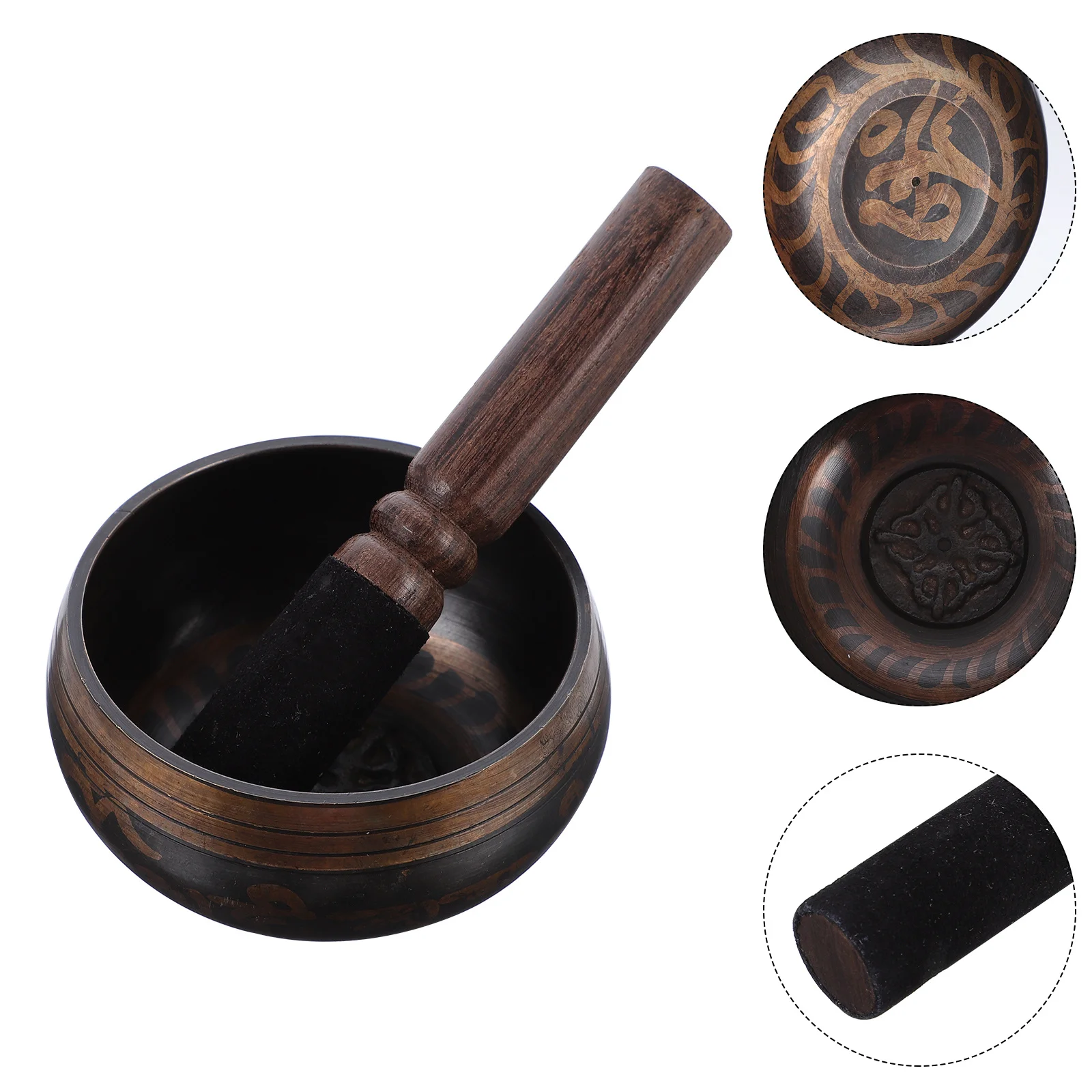 

1Set Copper Singing Bowl Meditation Bowl Set Wooden Rod for Spiritual Gifts and Calming Effects Desktop Decorations